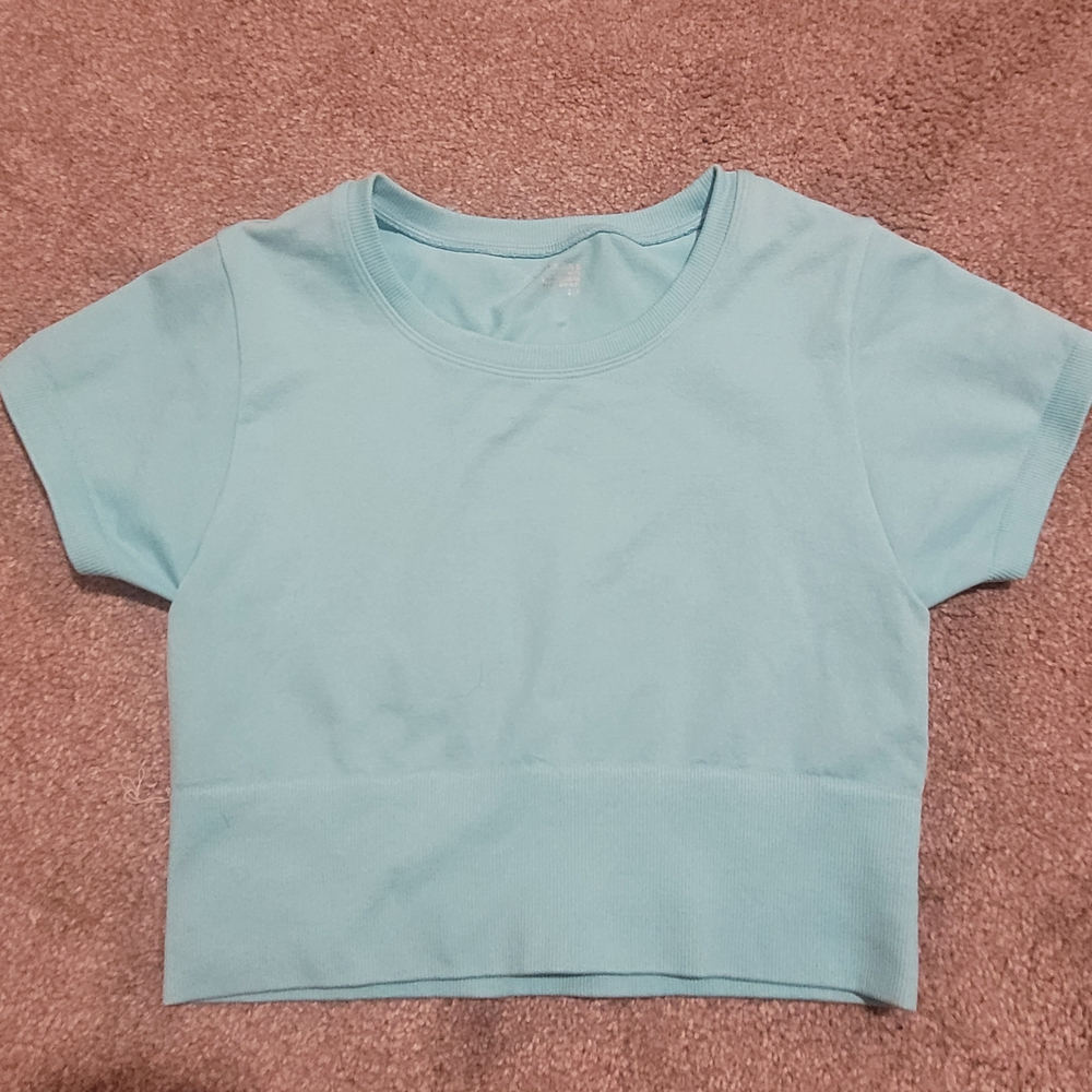 OFFLINE by aerie cropped blue t-shirt ribbed size small